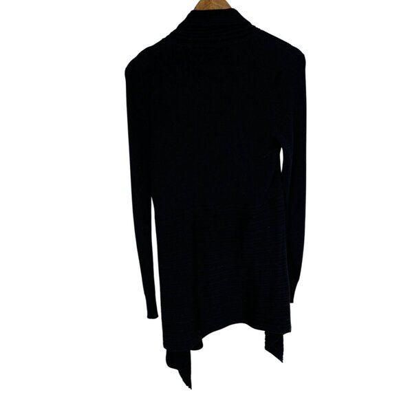 White House Black Market Black Open Front Ribbed Cardigan Sweater M - Picture 3 of 6
